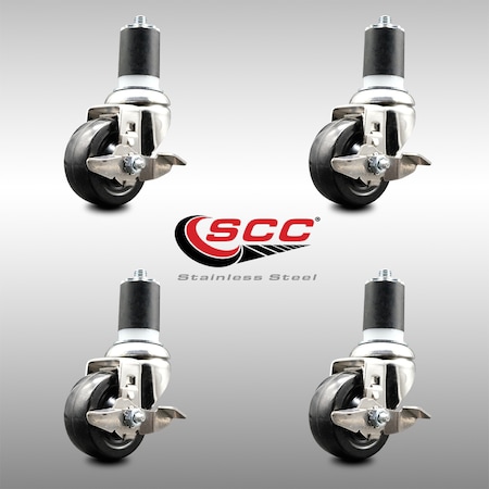 Service Caster 3.5 Inch 316SS Soft Rubber Swivel 1-3/4 Inch Expanding Stem Caster Set Brake SCC SCC-SS316EX20S3514-SRS-TLB-134-4